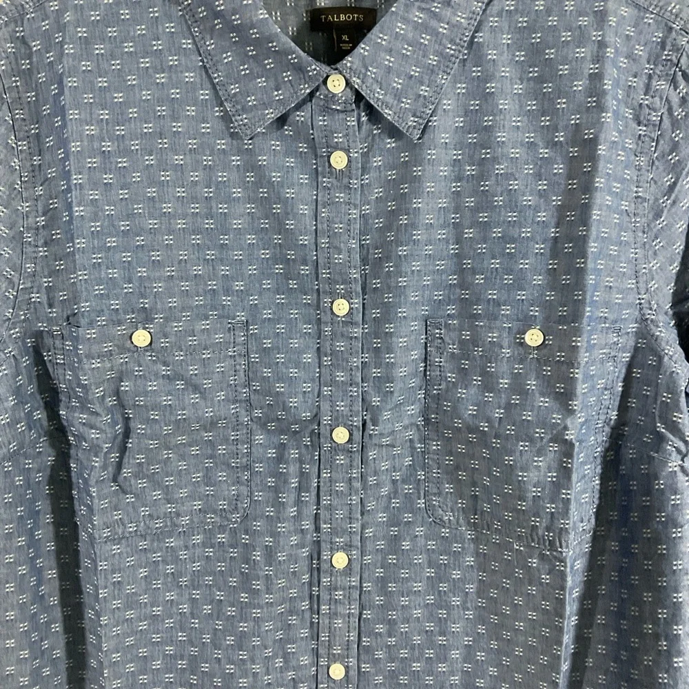Talbots Womens Blue Textured Buttoned Shirt - Picture 2 of 8